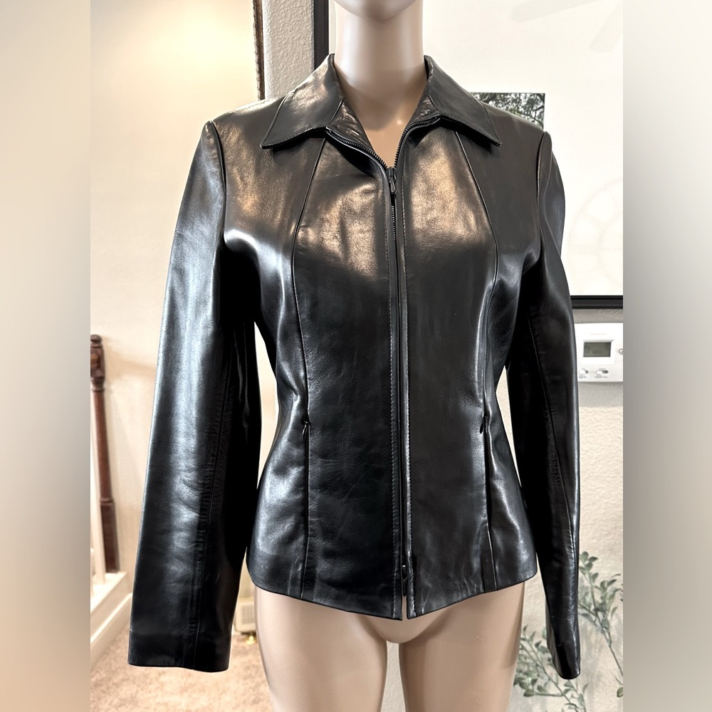Black Leather zip front Jqcket